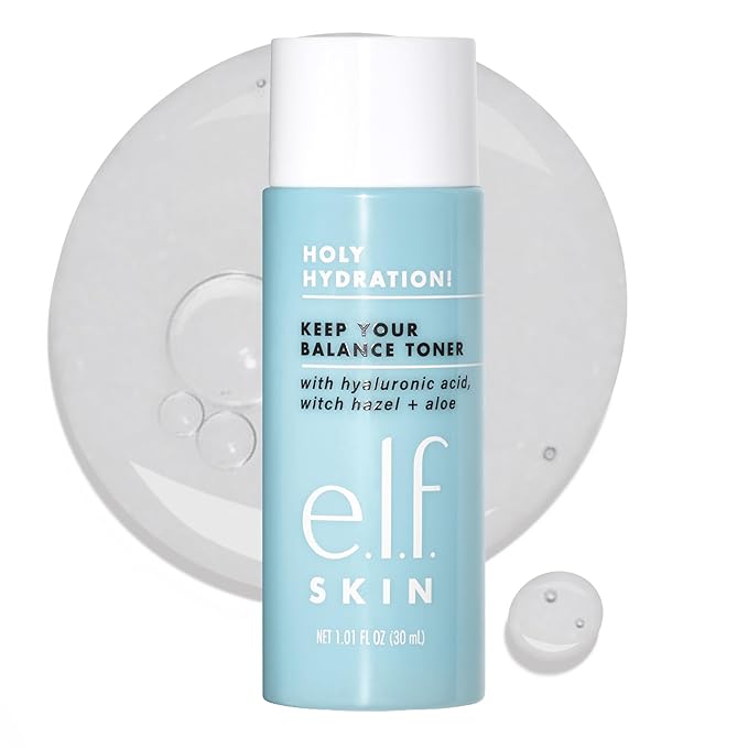 e.l.f. Skin Holy Hydration! Keep Your Balance Toner Mini, Gentle, Refreshing, Removes Makeup & Impurities, Hydrates, Cleanses, Soothes, Infused with Hyaluronic Acid, Witch Hazel and Aloe