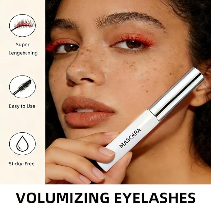 Lengthening Tubing Mascara Long-Lasting, Smudge-Proof Waterproof Eyelashes All Day Wear, Volumizing & Curling Formula Colored Mascara, Clump-Free Slim Brush for Sensitive Eyes (Dark Brown)