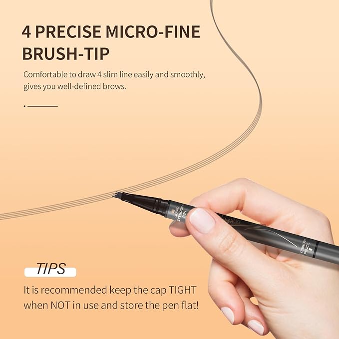 Music Flower Dual-Ended Microfilling Eyebrow Pen, Liquid Eyebrow Pen with 4 Micro Brush-Tip Applicators & Brow Defining Pencil with Precision Tip (Dark Grey)