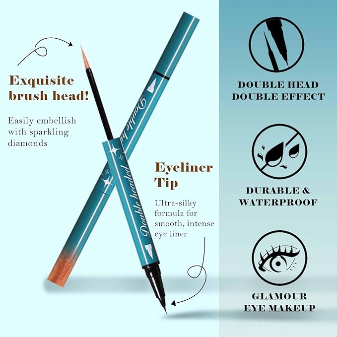 Double-Headed Liquid Sparkling Eyeshadow Eyeliner Pen for Women, Ultra - Fine Tip Glitter Shimmer Liner Shadow for Eye Makeup, High-Pigment Highlighter Brightener Stick,Waterproof Quick - Drying (6#)