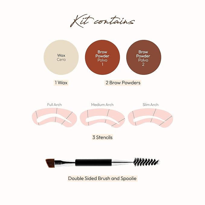 Ruby Kisses Go Brow Eyebrow Kit, Dual Shade Powder & Wax, Includes 3 Stencils, Perfect for Shaping & Defining, Natural Brow Look, Ideal for Sparse Brows
