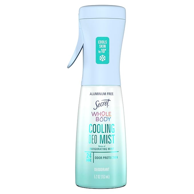 Secret Cooling Aluminum Free Whole Body Deodorant Mist for Women, 24hr Odor Protection, Instant Cooling Relief, Soothes & Revitalizes Skin, PH Balanced Formula, Invigorating Mint Scent, 5.2 fl oz