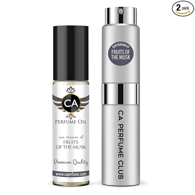CA Perfume Duo Impression of Fruits Of The Musk For Women And Men Perfume Layering Set Long Lasting Travel Size EDP + Body Oil Roll-On Bottle 0.27 Fl Oz+0.33 Fl Oz