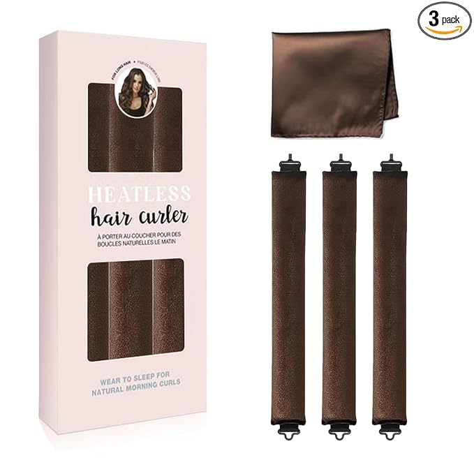 ZKSM Heatless Curls Overnight Hair Curlers to Sleep in,Heatless Hair Curler Velvet, Overnight Blowout Rods Heatless Curls for Short Long Hair All Hair Types Styling Tools Brown（3PCS）