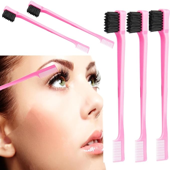 25Pcs Hair Styling Combs Set Include 10 Pcs Topsy Hair Tail Tools 5pcs Rat Tail Comb,5 Bristle Teasing Slick Back hair Brush,5 Edge Control Brush,Eyebrow Brush for Woman Girl Pink