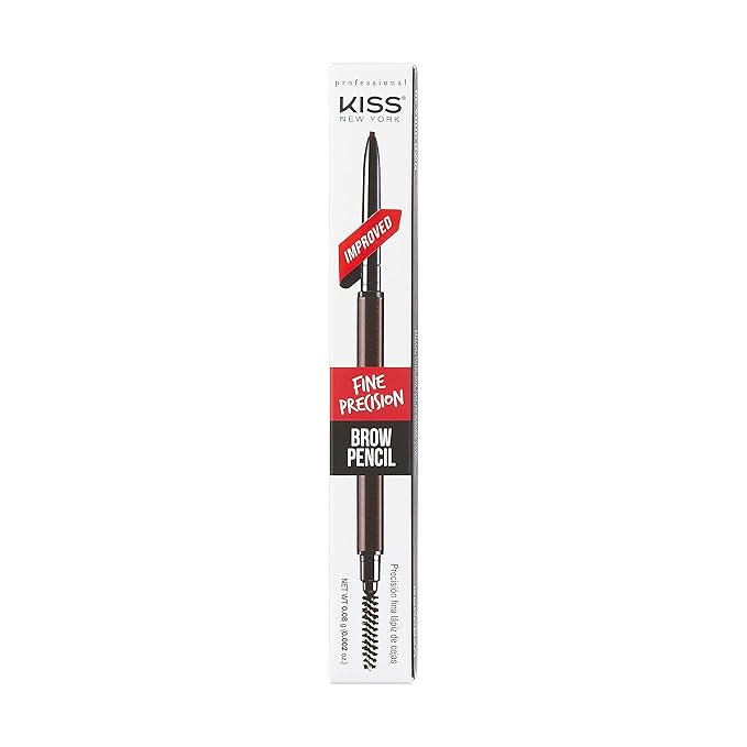 Kiss New York Professional Brow Pencil with Spoolie Brush, Ultra-Fine Precision Point Eyebrow Pencil, Dual-Sided Precise, Slim Definer, Fills Brows, Long-Lasting (Brown)