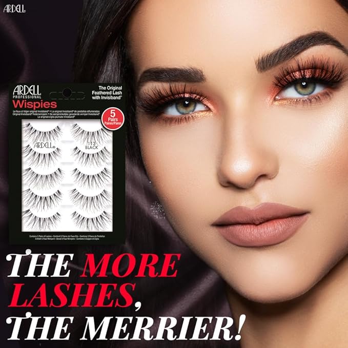 Ardell Wispies False Eyelashes 113 - Black, Natural Look Wispy Lashes, Soft & Lightweight Strip, 5 Pairs, 1 Pack