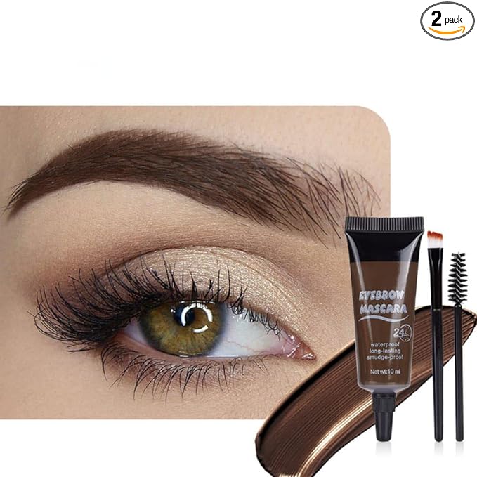 Tinted Thickening Eyebrow Mascara with Two Eyebrow Brushes,Brow Fast Sculpt,Waterproof,Transfer-proof,Eyebrow Tinting Kit- Cruelty Free - Light Medium Brown (2 PCS 03 Gray)