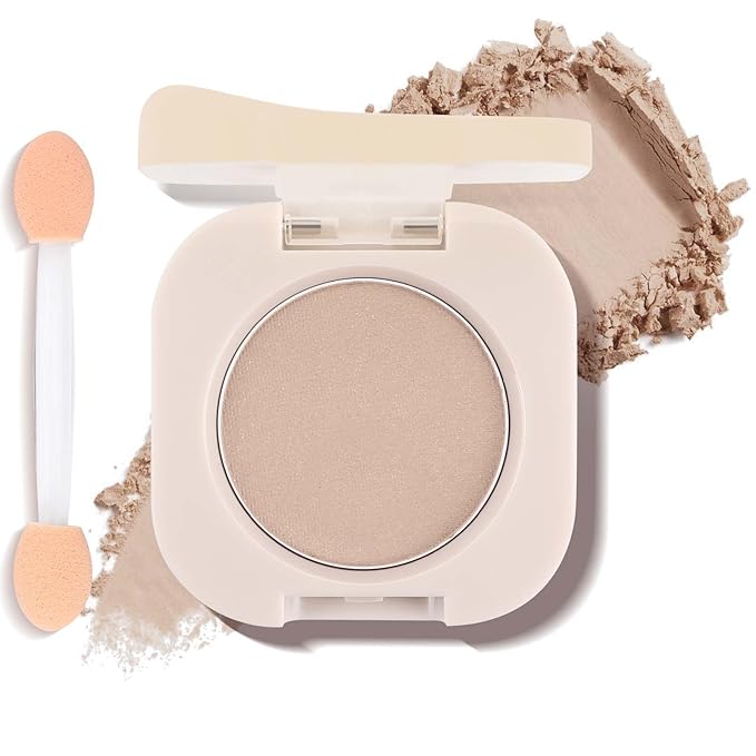 Nude Beige Brown Eyeshadow with Brush, Single Matte Mini Eye shadow Palette, Silky Fine Highly Pigmented Powder, Lightweight & Ultra-Blendable Formula, Ideal for Daily Natural Eye Makeup (#06)