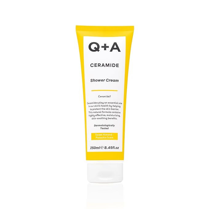 Q+A Ceramide Shower Cream, provides a gentle cleanse, deeply nourishing the skin with a rich and creamy formula of Squalane, Jojoba Seed Oil, and a sustainable Ceramide Extract from pineapples, 250ml