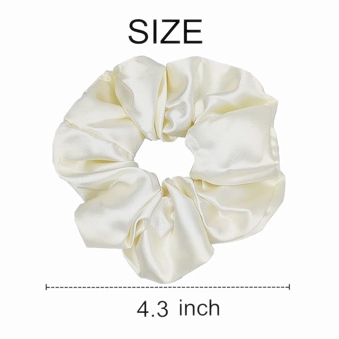 12 Pcs Satin Silk Scrunchies, Soft Hair Ties, Fashion Hair Bands, Hair Bow Ropes, Elastic Ponytail Holders, Hair Accessories for Women and Girls (4.3 Inch, Beige)