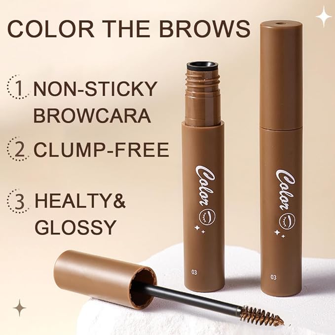 BINGBRUSH 2Pcs-Eyebrow Mascara Tinted Thickening,Brown Mascara Fast Sculpt,Waterproof, Transfer-proof, Brush to Fill in Eyebrows and Cover Gray Hairs - Cruelty Free (02# Natural Brown)