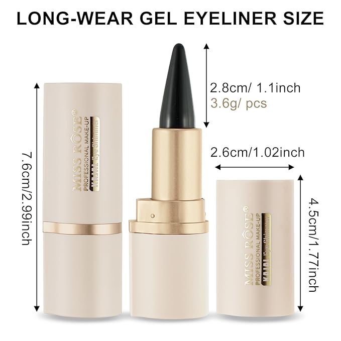 MISS ROSE M Gel Eyeliner, 2-Piece Black Eyeliner Pencil, delineador de ojos contra el agua,Smoky Eye Makeup,also Pefect fo Gothic Halloween Makeup (Pack of 2)