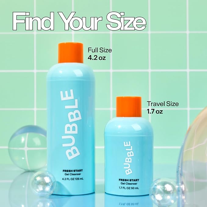 Bubble Skincare Fresh Start Gel Cleanser - Gentle Exfoliating Face Wash for Oily Skin - Gel Cleanser with Aloe Vera Juice + Caffeine to Protect and Soothe Complexion - Summer Skincare Essential (50ml)