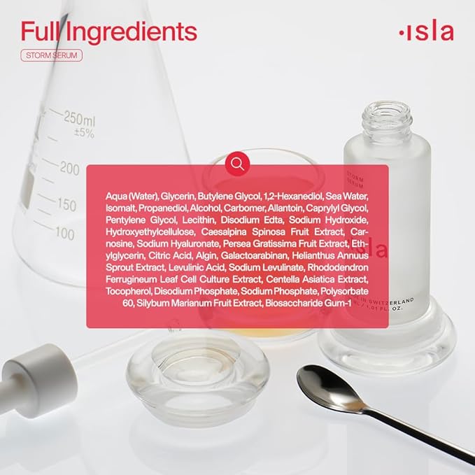ISLA Storm Serum Firming Hydration Treatment, Improves Skin Firmness, Reduces Visible Fine Lines & Calms Redness, Chronopower, Glycation Complex & Phytocelltec, Made in Switzerland, 1.01 fl oz