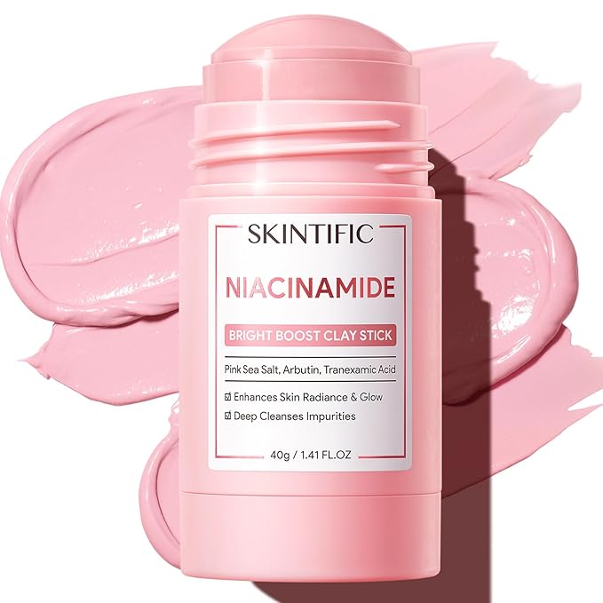 SKINTIFIC Niacinamide Bright Boost Face Mask Stick, Brightening & Pore-Blurring Mask Stick with Pink Sea Salt, Arbutin & Tranexamic Acid, Gentle Exfoliating, Non-Drying, Skincare Facial Mask