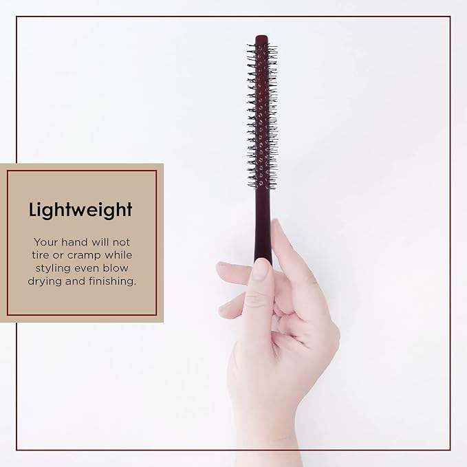 Spornette Mini Styler Boar Bristle .75 inch Round Brush for Blowouts, Volume, Styling, Finishing, Curling & Setting Short, Curly, Wavy, Straight, Thick, Normal or Thin Hair on Men & Women