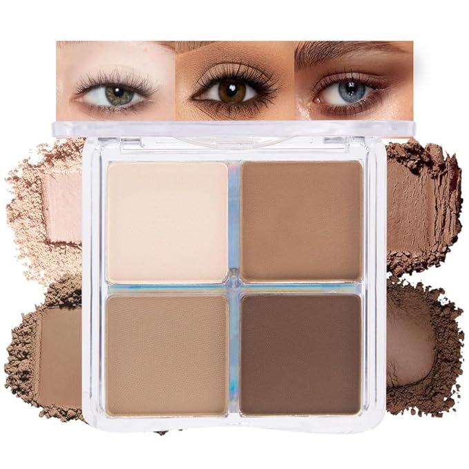 Nude Brown Matte Eyeshadow Quad Palette for Mature Skin, Mini High-Pigment Smoky Eye Makeup for Older Women, Waterproof Smudge-Proof, Vegan & Cruelty-Free