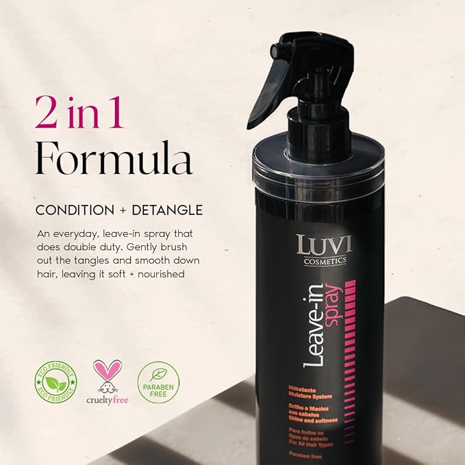 LUVI Leave In Spray Conditioner -Frizz & Damage Control -Multi-Benefit Hair Treatment -Nourishes -Detangles -Smoothes Hair Strands -Heat Protectant -All Hair Types (7.43 Fl Oz)