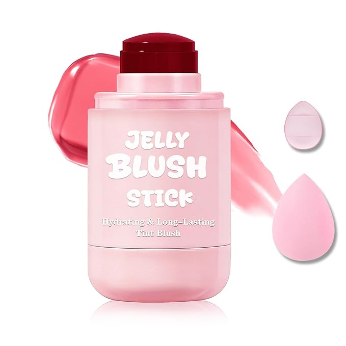Jelly Blush for Checks,Eyes & Lip Stain 3-in-1 Long-Lasting Hydrating Jelly Tint Lightweight Sheer Blush Buildable Color Lip Tint Face Blushes Makeup# Coral Red