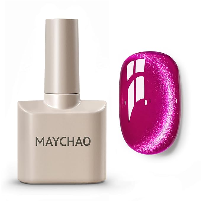 MAYCHAO 15ML Ice Glass Hot Pink Cat Eye Gel Nail Polish 1Pc Dragon Fruit Gel Polish Soak off Holographic Magnetic Nail Polish for Nail Art Manicure Salon DIY at Home, 0.5 OZ