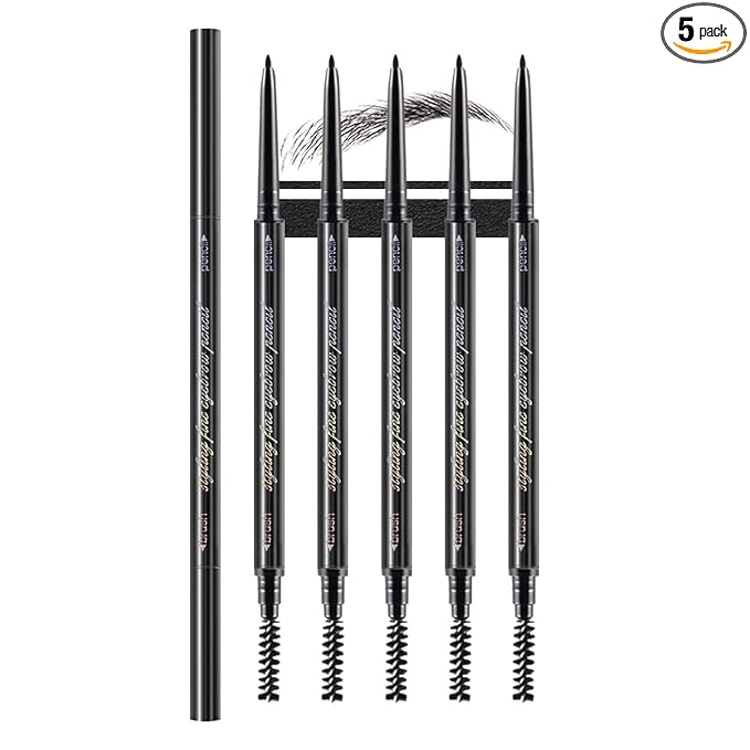 WanTuoluo Black Ultra-Fine Tip Eyebrow Pencils Pack for Women, Mechanical Precise Brow Pencil with Brush,Draws Tiny Brow Hairs, Defines, Fills Brows, Shapes, Contours, Combs, Waterproof