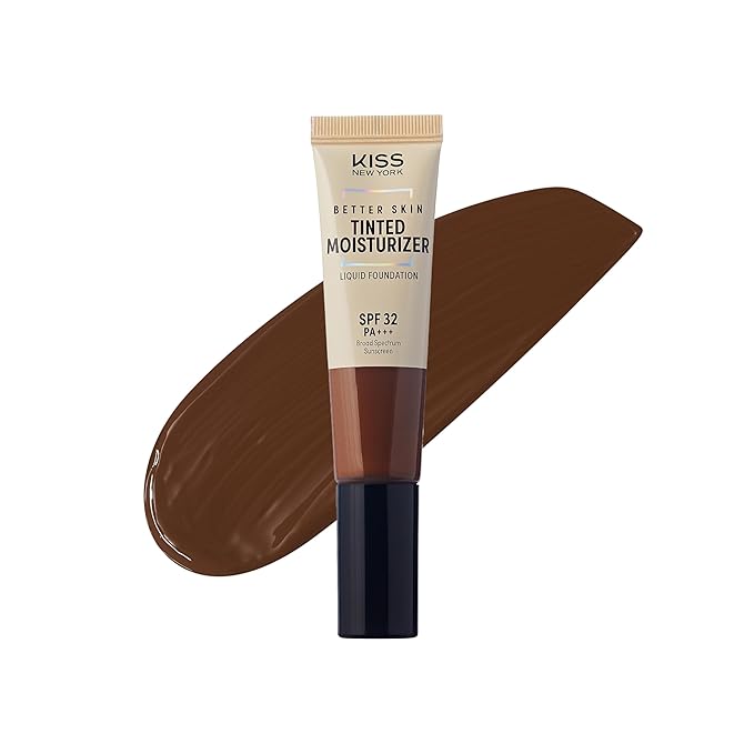 Kiss New York Tinted Moisturizer with SPF 32 PA+++ (Chestnut) 12 Hour Hydrating Sunscreen for Face, No White Cast for Dark Skin Tone, Natural Finish, Medium Coverage With Hyaluronic Acid, Vitamin E
