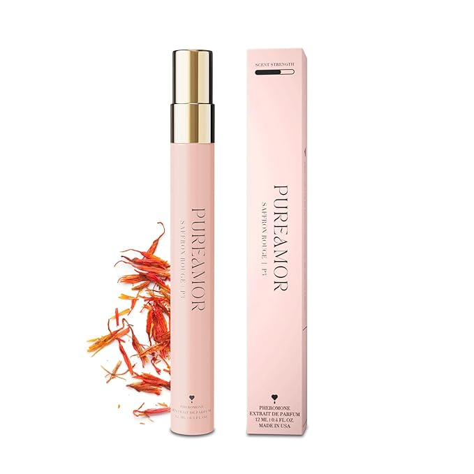 PUREAMOR Pheromone Perfume for Women, Saffron Rouge Extrait de Parfum - Long Lasting Warm Spicy Scent, 30% High Concentration, Travel Size Fragrance Spray, 0.4 oz / 12ml