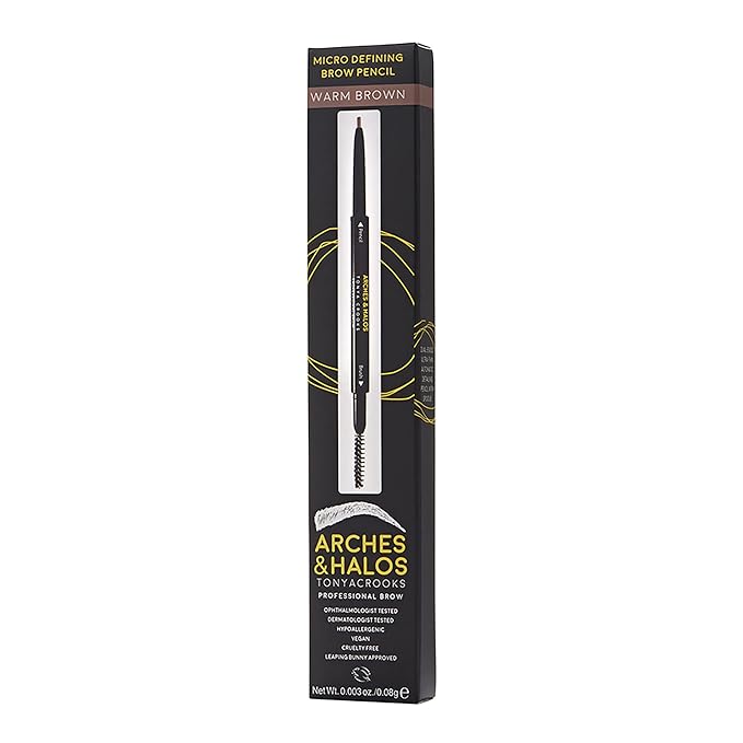 Arches & Halos Micro Defining Brow Pencil - Get Fuller and More Defined Brows - Long-Lasting, Smudge Proof, Rich Color - Dual Ended Pencil with Brush - Vegan and Cruelty Free - Warm Brown, 0.08 g
