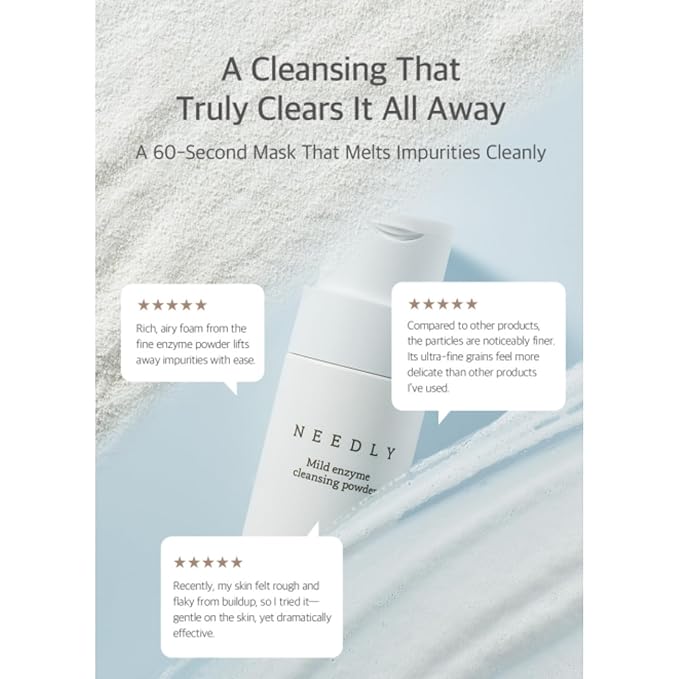 NEEDLY Mild Enzyme Cleansing Powder (2.11oz.) | Gentle Exfoliation Cleanser, Powder to Foam, Creamy Foam Ritual, Cleanse and Exfoliate in One Effortless Step