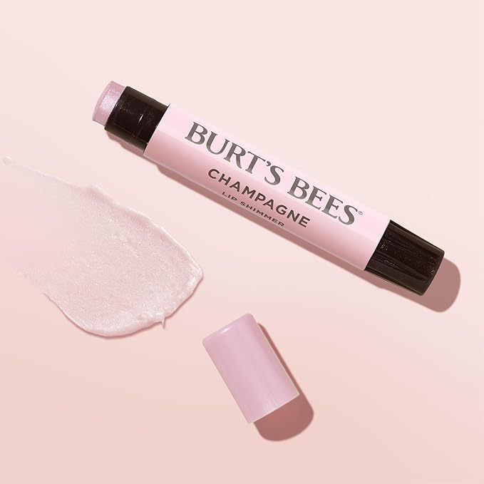 Burt's Bees Shimmer Lip Tint Set, Tinted Lip Balm Stick, Moisturizing for All Day Hydration with Natural Origin Glowy Pigmented Finish & Buildable Color, Champagne 4 Count (Pack of 2)