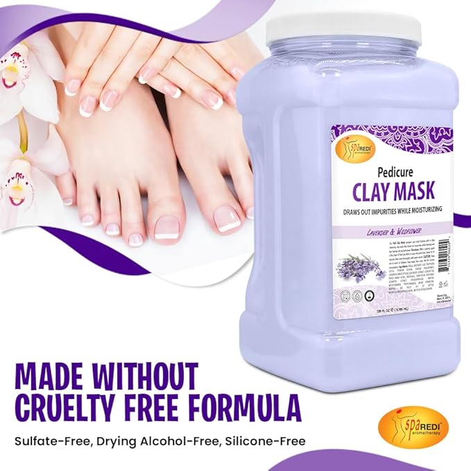 SPA REDI - Clay Mask, Lavender and Wildflower, 128 Oz - Pedicure and Body Deep Cleansing, Skin Pore Purifying, Detoxifying and Hydrating - Natural Bentonite Clay, Infused with
