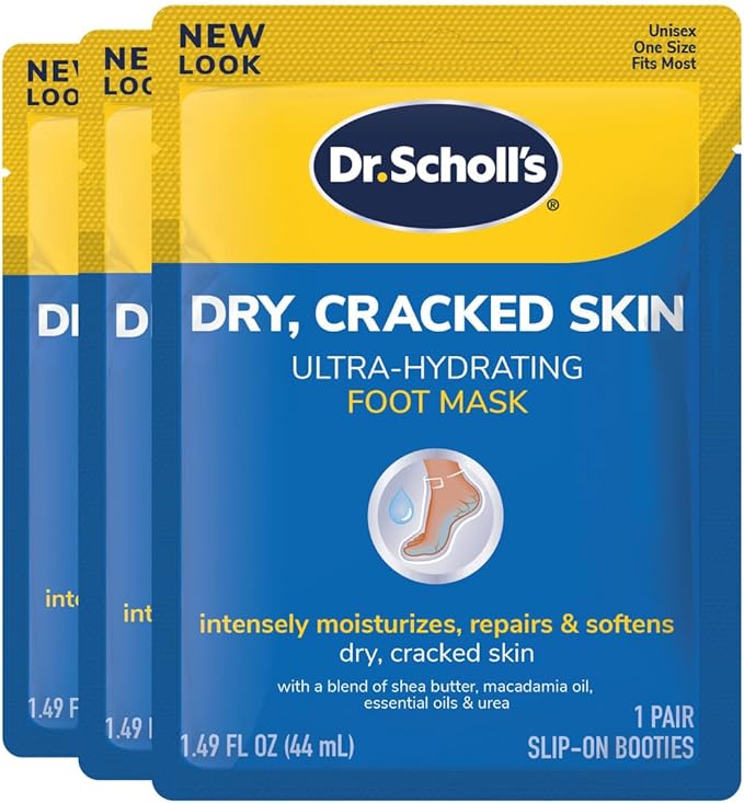 Dr. Scholl's Dry, Cracked Skin Ultra-Hydrating Foot Mask, Intensely Moisturizes & Rough, Dry Skin Ultra Exfoliating Foot Mask 3 Pack, Gently Peels and Softens