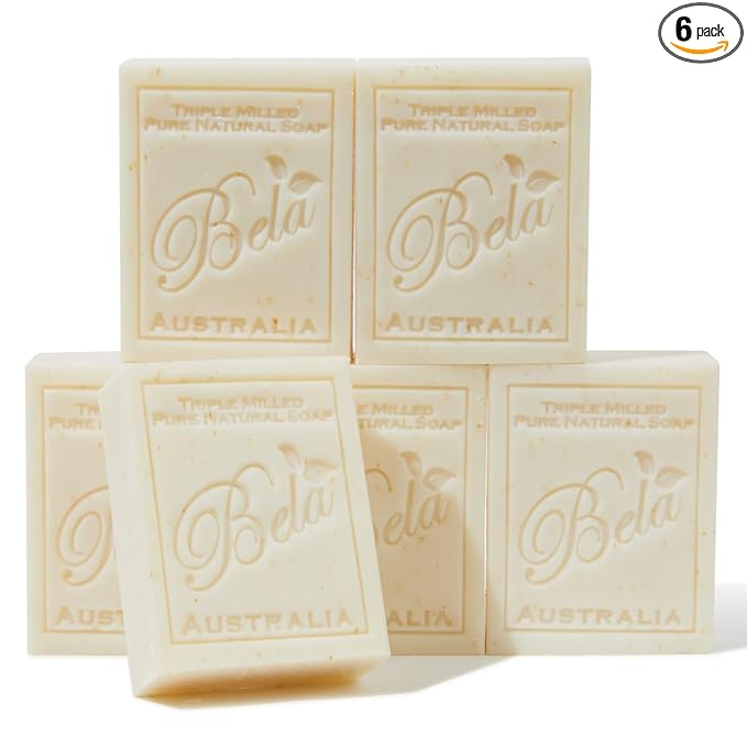 BELA Spearmint and Bran Soap 3.3 OZ (Pack of 6)- French Triple Milled Bar Soap with Organic Shea Butter, Hand, Face and Body Wash Bar, Made in Australia