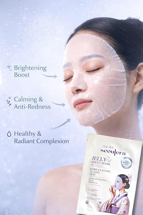 Hydrating Jelly Sheet Mask, Korean Face Mask, Deep Moisture & Glass Skin Glow, Brightening & Soothing for Dry and Dull Skin