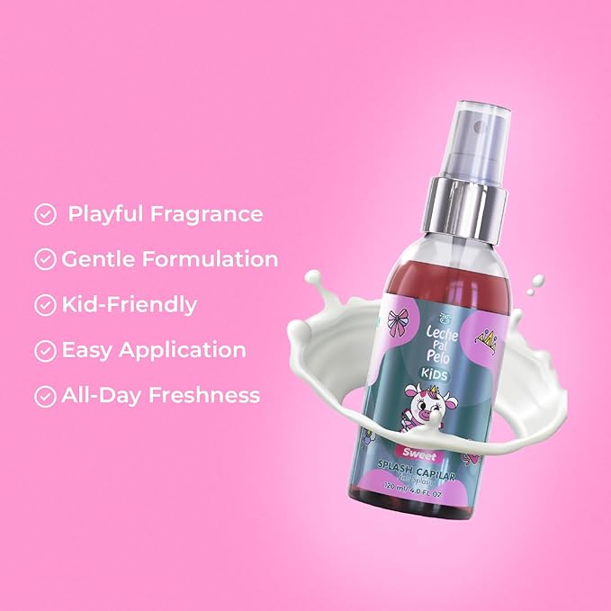 Leche Pal Pelo Kids - Sweet Hair Splash Perfume with Amino Acids, Provitamin B5 - Long-Lasting Fragrance for Soft Hair - 4 oz