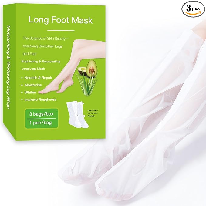 55cm Long Foot Peel Mask,Baby Soft Foot Mask,Exfoliating Foot Peeling Mask for Dry Cracked Feet,Make Your Feet and Legs Soft and Smooth.(3 Pairs)