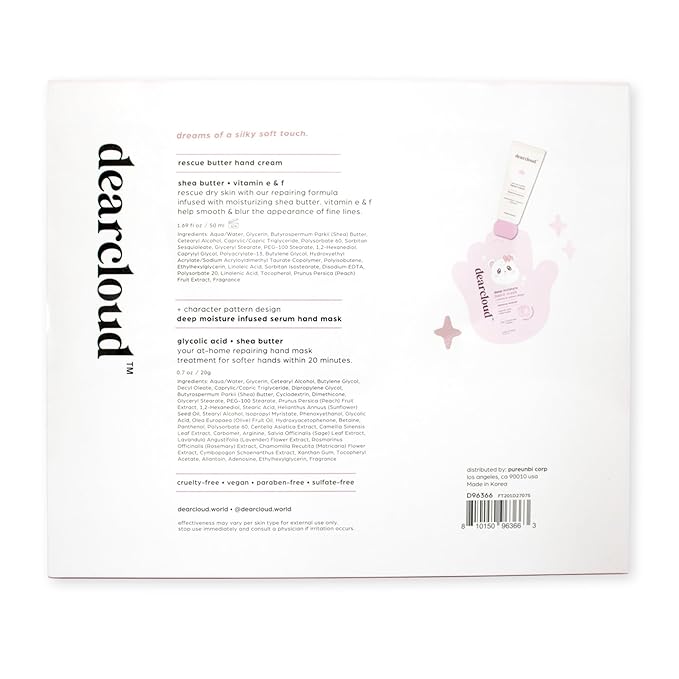 dearcloud Silky Touch Hand Rescue Set - Hand Mask for Dry Cracked Hands + Moisturizing Hand Cream - Self Care Gift Set (Peach Honeysuckle)