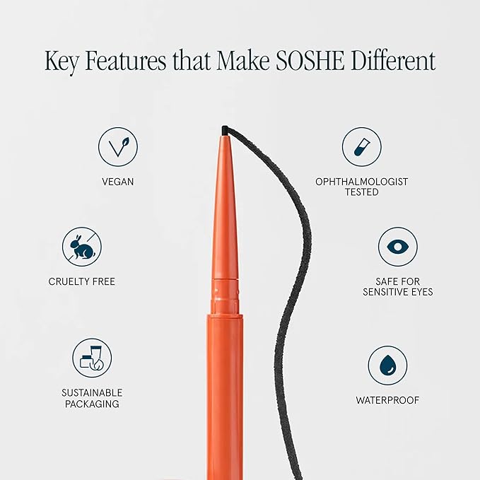 SOSHE Beauty - Waterproof Precision Eyeliner | 1.5mm Smudge-Proof Gel Liner | Easy Refills | Cruelty-Free, Certified Plastic Negative (Checkmate - True Black)