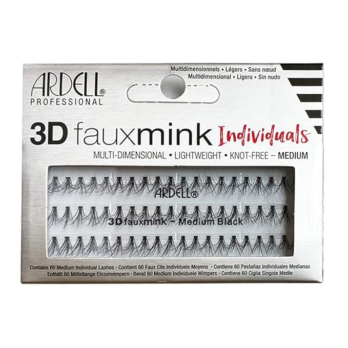Ardell 3D Faux Mink Individual Lashes – Medium Black, Knot-Free Cluster Lashes, Customizable Eyelash Extension Kit, 1 Pack