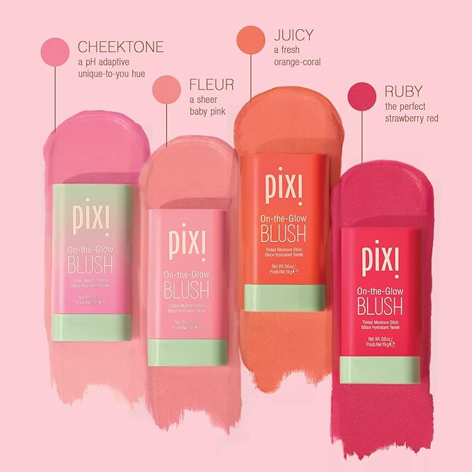 Pixi On-the-Glow Blush Stick in Juicy, Hydrating Tinted Moisture Stick for Cheeks and Lips with Ginseng, Aloe Vera and Fruit Extracts, Twist-Up Design, Paraben-Free, 19g / 0.6 oz