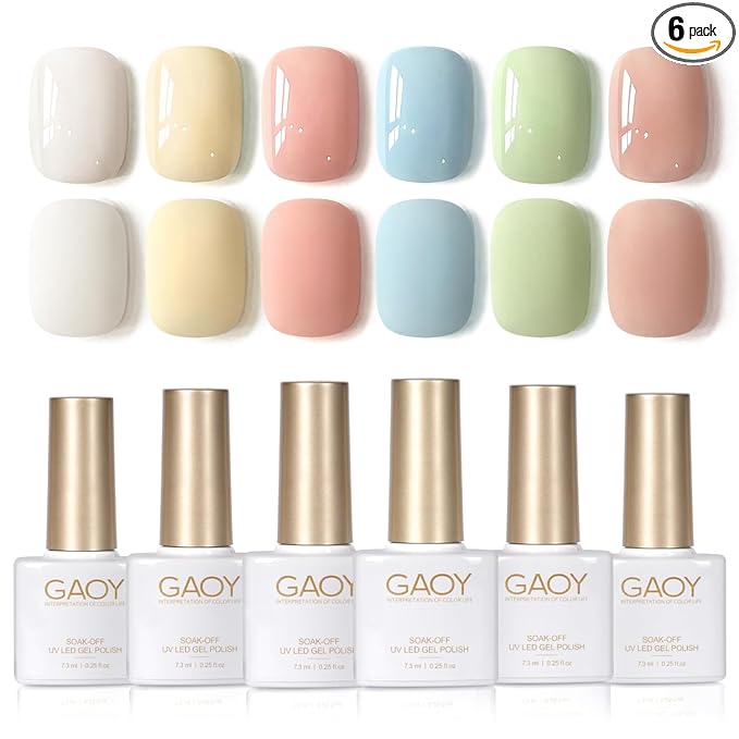 GAOY Pastel Spring Gel Nail Polish Set, 6 Colors Blue Green Pink, Soak Off UV Cure Gel for DIY Manicure at Home