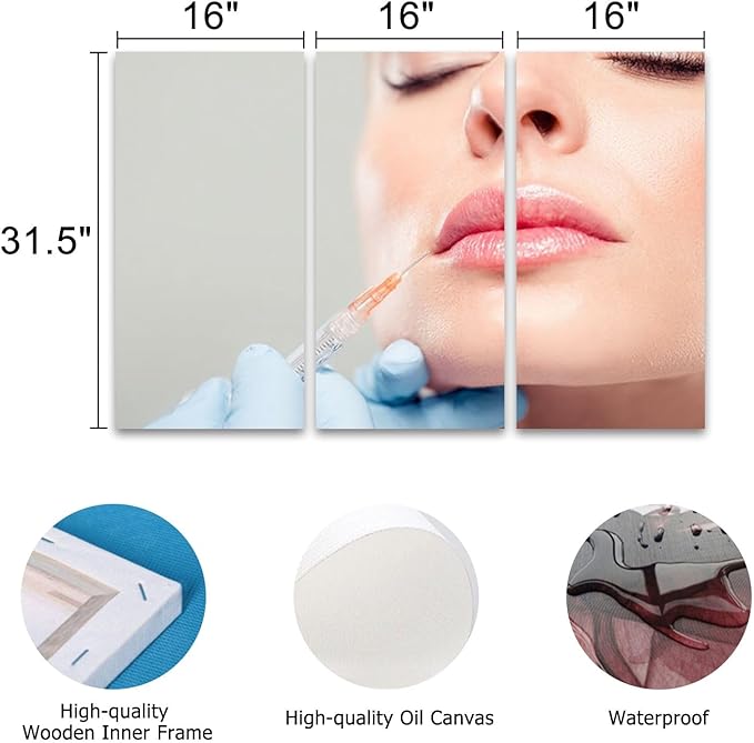 3 Piece Canvas Wall Art Prints Picture botox woman fillers spa facial young treatment syringe body Framed Wall Painting Modern Artwork Poster Home Decor for Living Room Office Ready to Hang