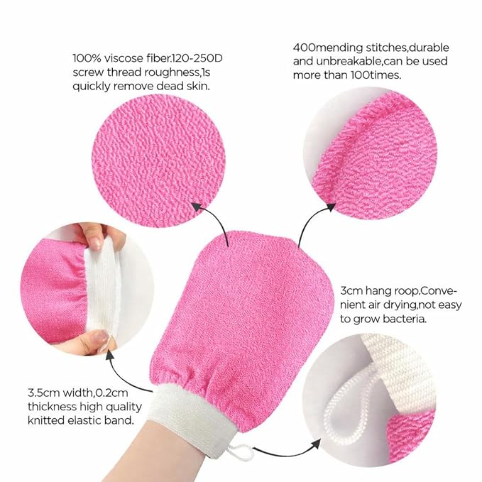 Skincare Premium Exfoliating Mitt – Vegan Viscose exfoliating Kessa Glove for Self-Tan Removal, Keratosis Pilaris & Smooth, Radiant Skin (Pink, 1 Mitt)