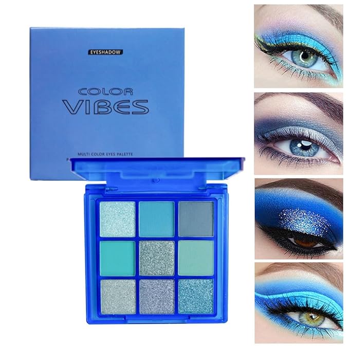 BAISEN DIARY 9 Colors Eyeshadow Palette - Blue Eyeshadow Theme, High Pigmented Blendable Matte & Glitter Shimmer Finishes, Long Lasting Eye Makeup for Christmas & Music Festivals(Blue)