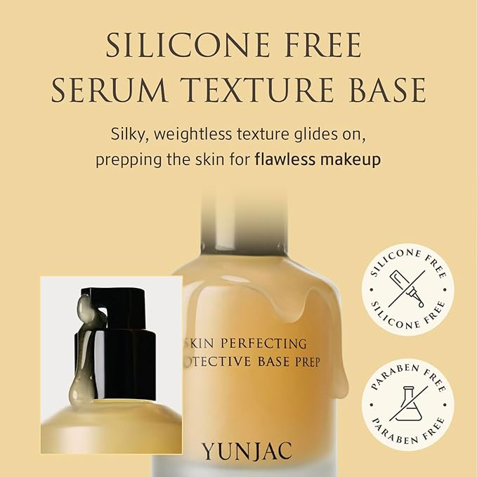 YUNJAC Base Prep Korean Primer (1.35 fl oz) – Silicone-Free Grip Makeup Base, Serum Texture for Radiant Skin, Long-Lasting Glow with Rice Ferment, Ceramide, Niacinamide, Squalane
