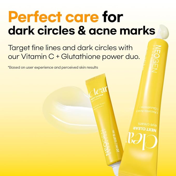 NEOGEN Next Clear Eye Cream 20ml, 0.67 fl.oz– Dark Circle & Spot Targeting Eye Cream with Vegan NMN, Vitamin C & Niacinamide | Even Skin Tone + Firming | Sensitive Skin Tested | K-Beauty