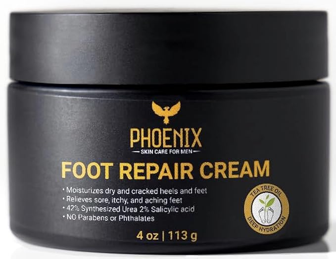 Foot Repair Cream - Callous Remover - For Dry and Cracked feet - Paraben free - Tea Tree Oil - 42% Urea Cream - for Soft Smooth Feet - Phoenix Skin Care for Men - Foot Cream for Men
