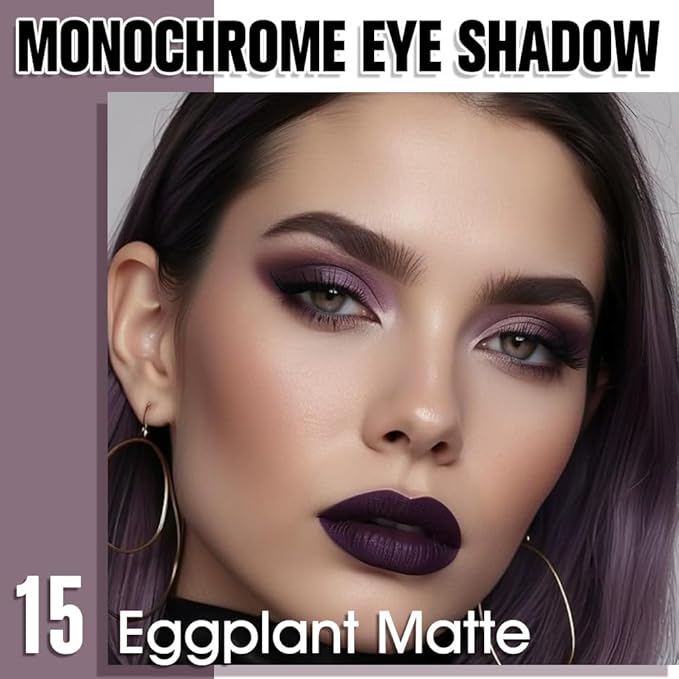Eggplant Purple Matte Single Eyeshadow, Deep Dark Mauve Plum Purple Matte Eyeshadow Palette Makeup, Neutral Powde Eye Shadow for Mature Skin, Pigmented Waterproof, Vegan & Cruelty-Free