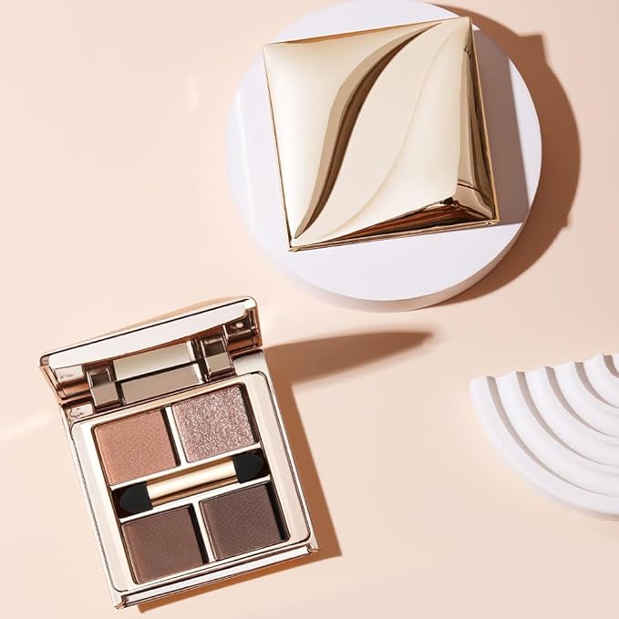 Warm Brown Nude Eyeshadow Palette – 4 Matte&Glitter High-Pigment Blendable Waterproof Long-Lasting Eye Shadow for Soft Glam, Everyday Natural Makeup&Brown Smokey Eye Looks, Paleta de Sombras de Ojos